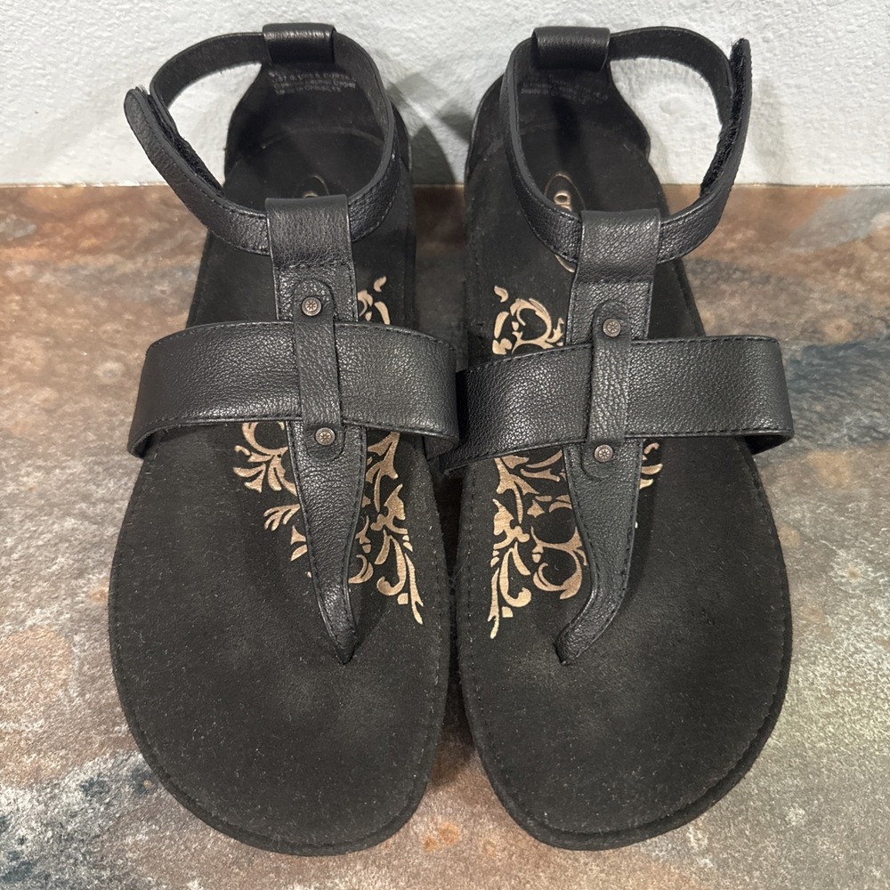 NWOB Aetrex Jillian Womens 7 Black Leather Adjustable Comfort Sandals